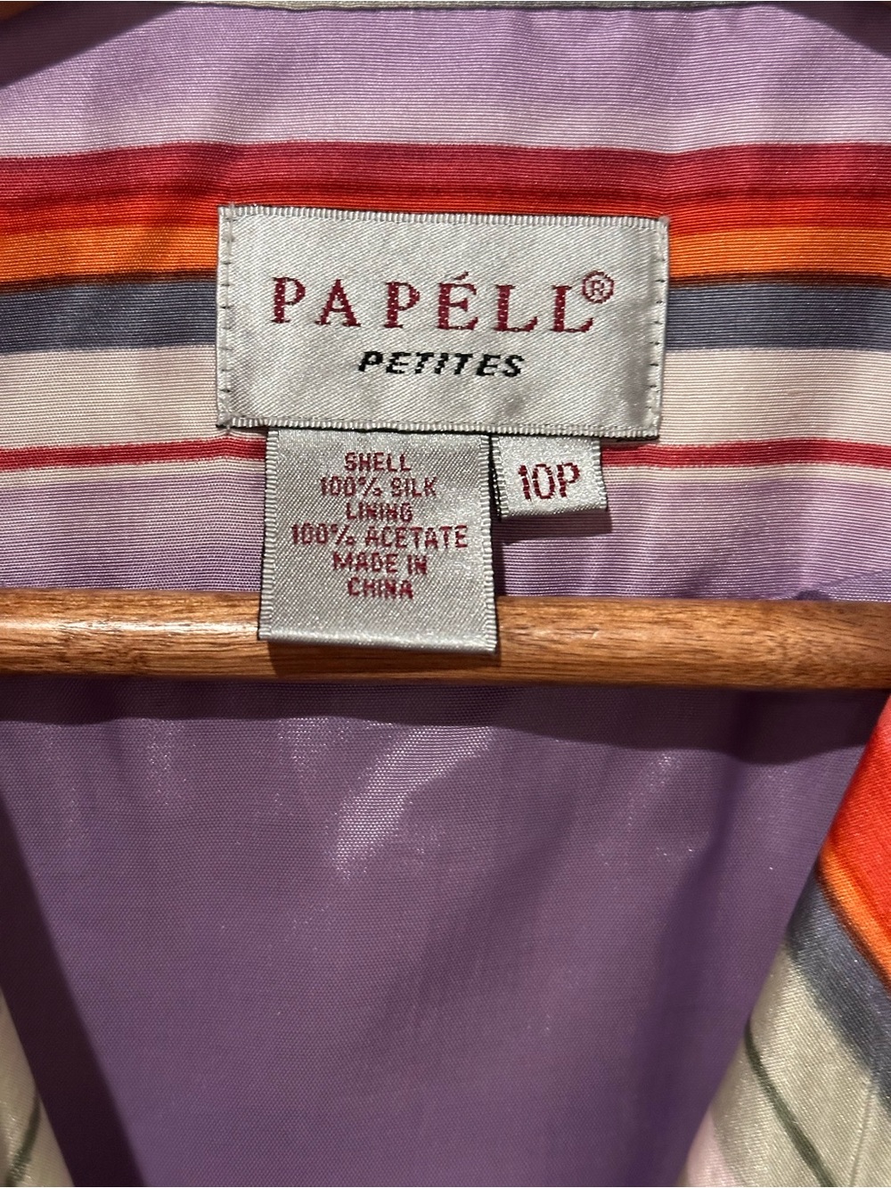 Papell Petites 2 Pc 100% Silk Pant Suit Set Size 10P Purple Striped Wrap Jacket - Picture 3 of 7